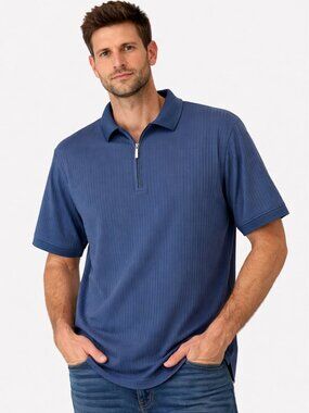 Perry Ellis Men's Dk Denim Blue Ribbed Polo - Size XL - NWT $49.50